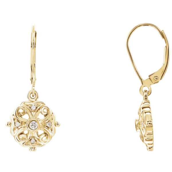 Diamond Filigree Dangle Lever Back Earrings