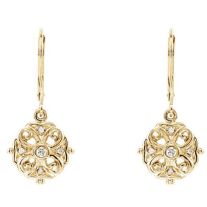Diamond Filigree Dangle Lever Back Earrings