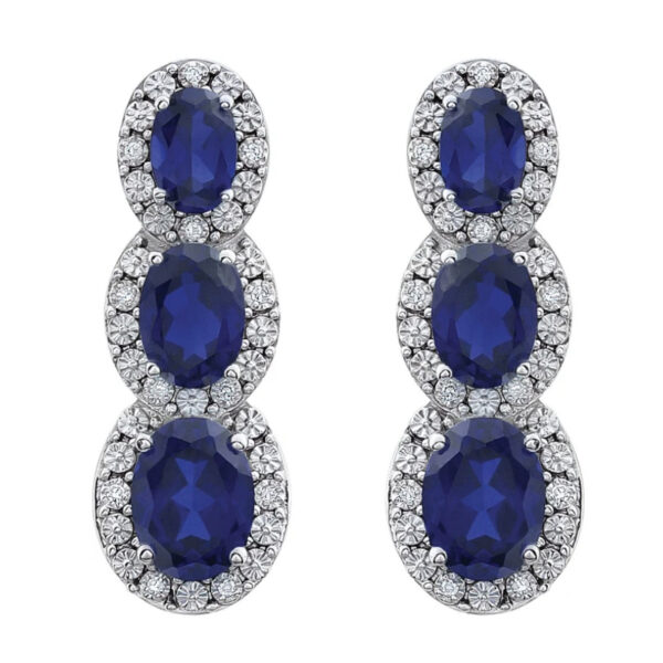 Three-Stone Halo-Style Earrings - Image 2