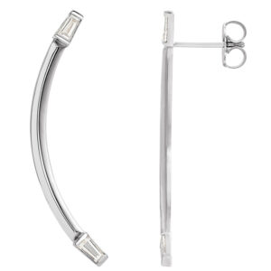 Baguette Accented Curved Bar Earrings