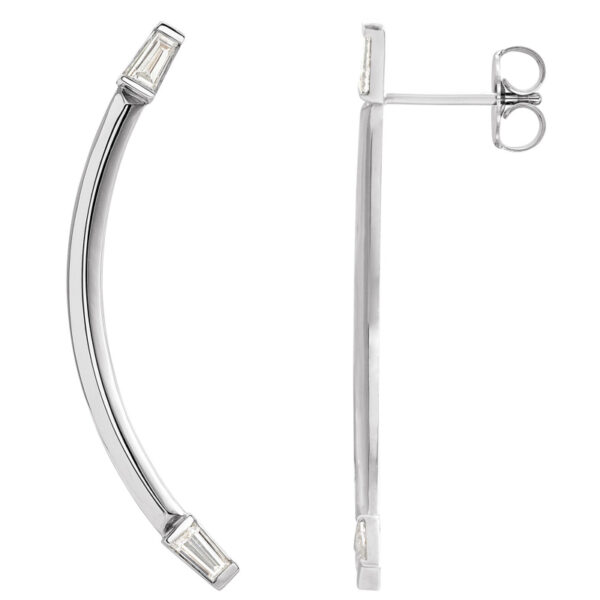 Baguette Accented Curved Bar Earrings
