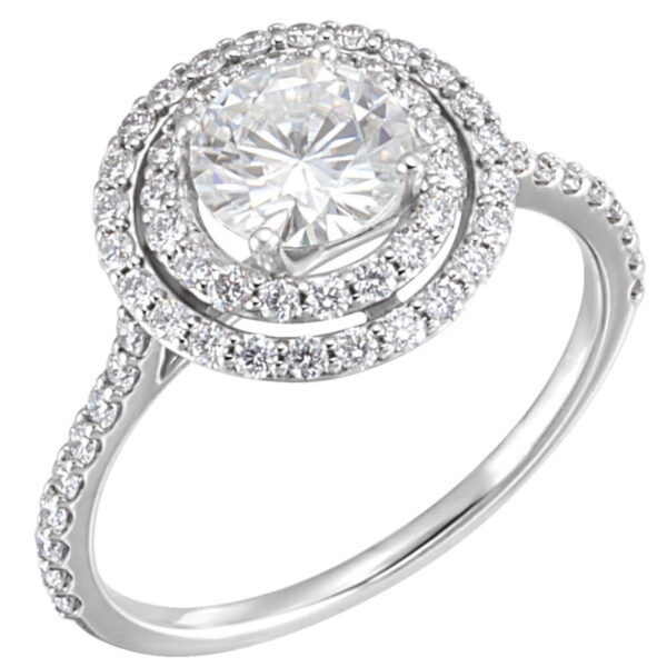 Charles & Colvard Moissanite® & Diamond Accented Halo-Style Engagement Ring